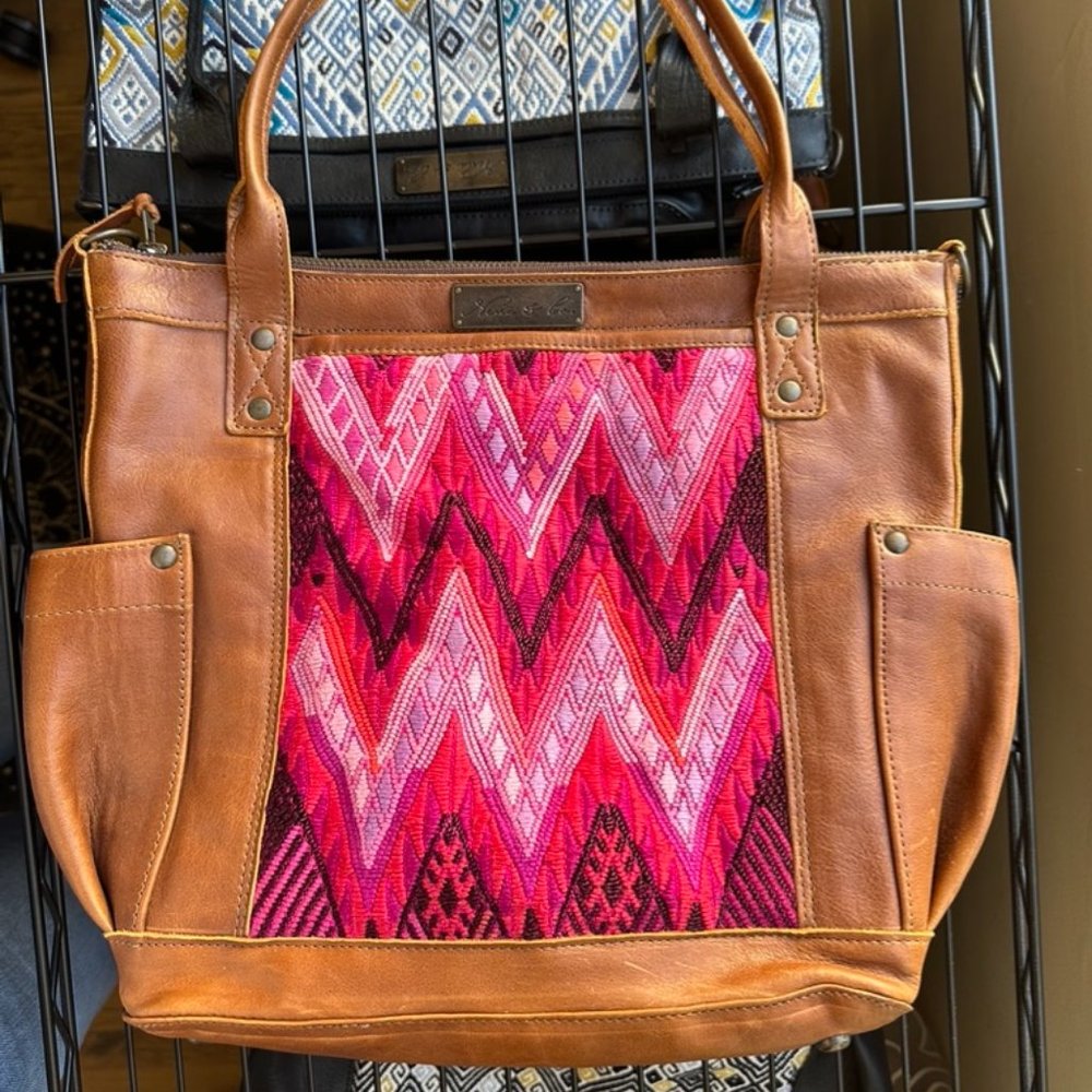 Nena & Co OOAK MTPB Leather bag with pink panel